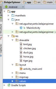 belajar android spinner project structure